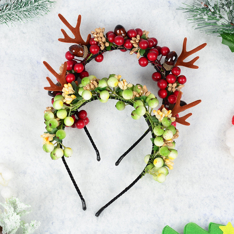 Wholesale Christmas Plastic Simulated Berry Antler Headbands